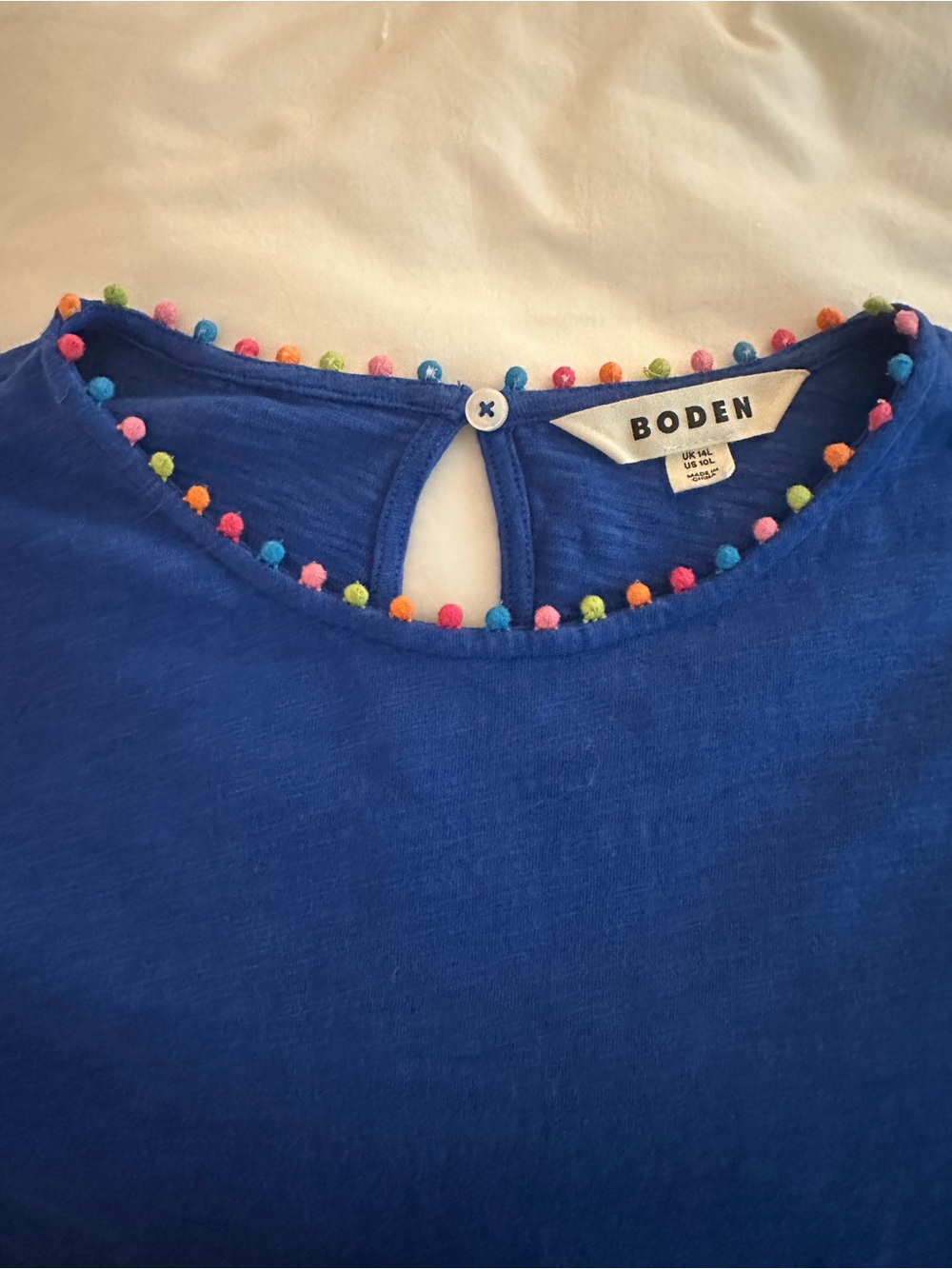 Boden Ali Pom Sleeve Tshirt Dress Blue Size 10L - Picture 9 of 11